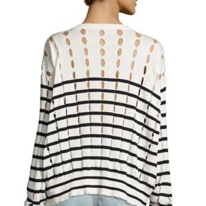 T by Alexander Wang Striped Slit Crewneck Pullover Sweater
